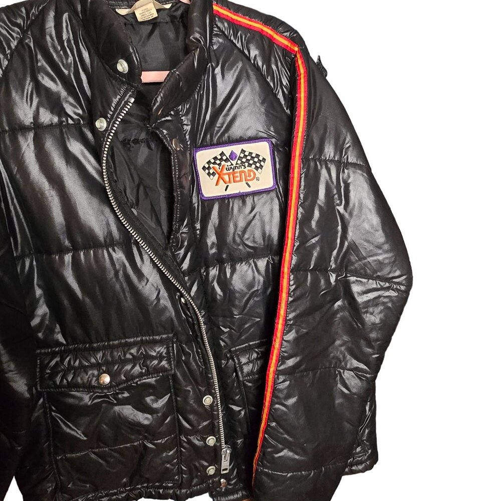 VTG Wynns Xtend Official Racing Puffer Jacket LG Black Snap Zip Closure USA 70s - Picture 8 of 14
